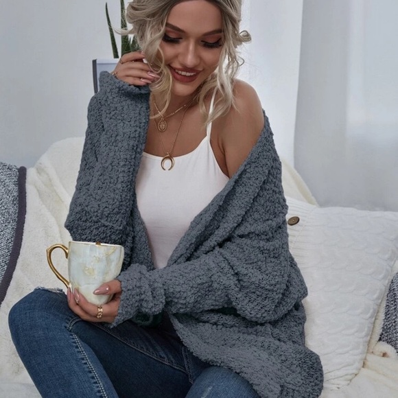 Open Front Popcorn Knit Cardigan - Picture 3 of 5